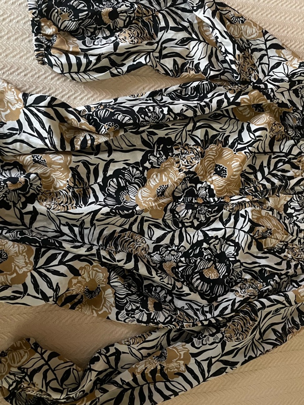 Lilly Pulitzer Black, White & Gold Floral Blouse